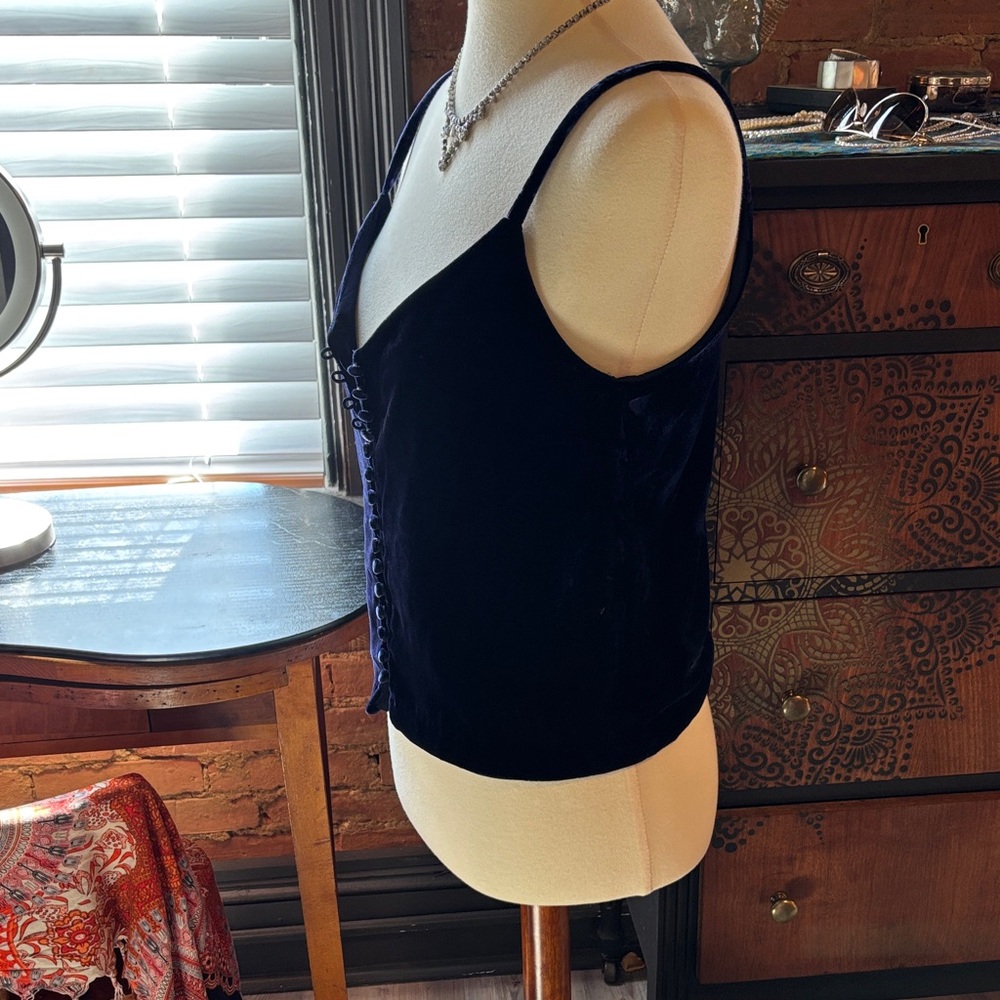 Madewell Gorgeous Navy Blue Velvet Button-down Camisole - Picture 3 of 5